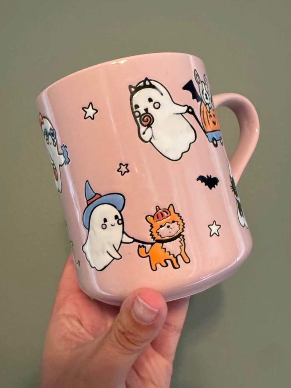 Pink Ghost & Pet Ceramic Mug - Charming Halloween Design